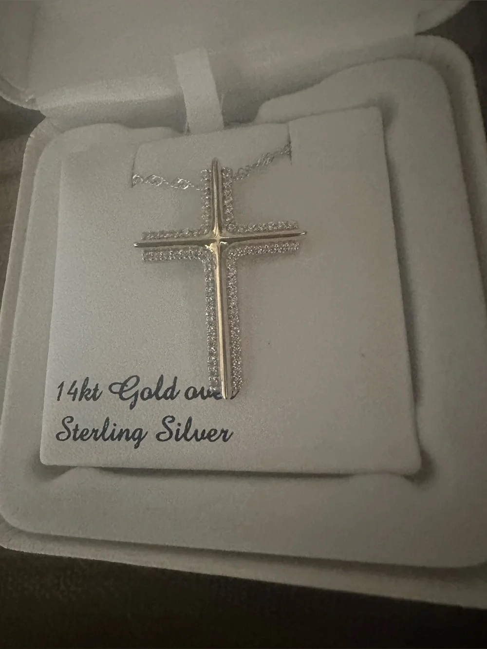 Ladies two toned cross pendant with cubic zirconias 18”new in box